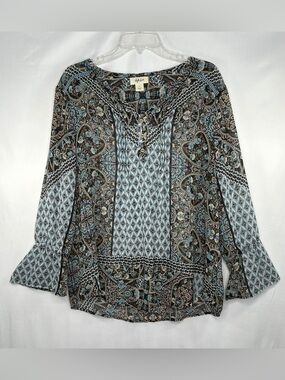 Style & Co. Blue and Black Paisley Mixed-Print Tunic Top Bohemian Sz L